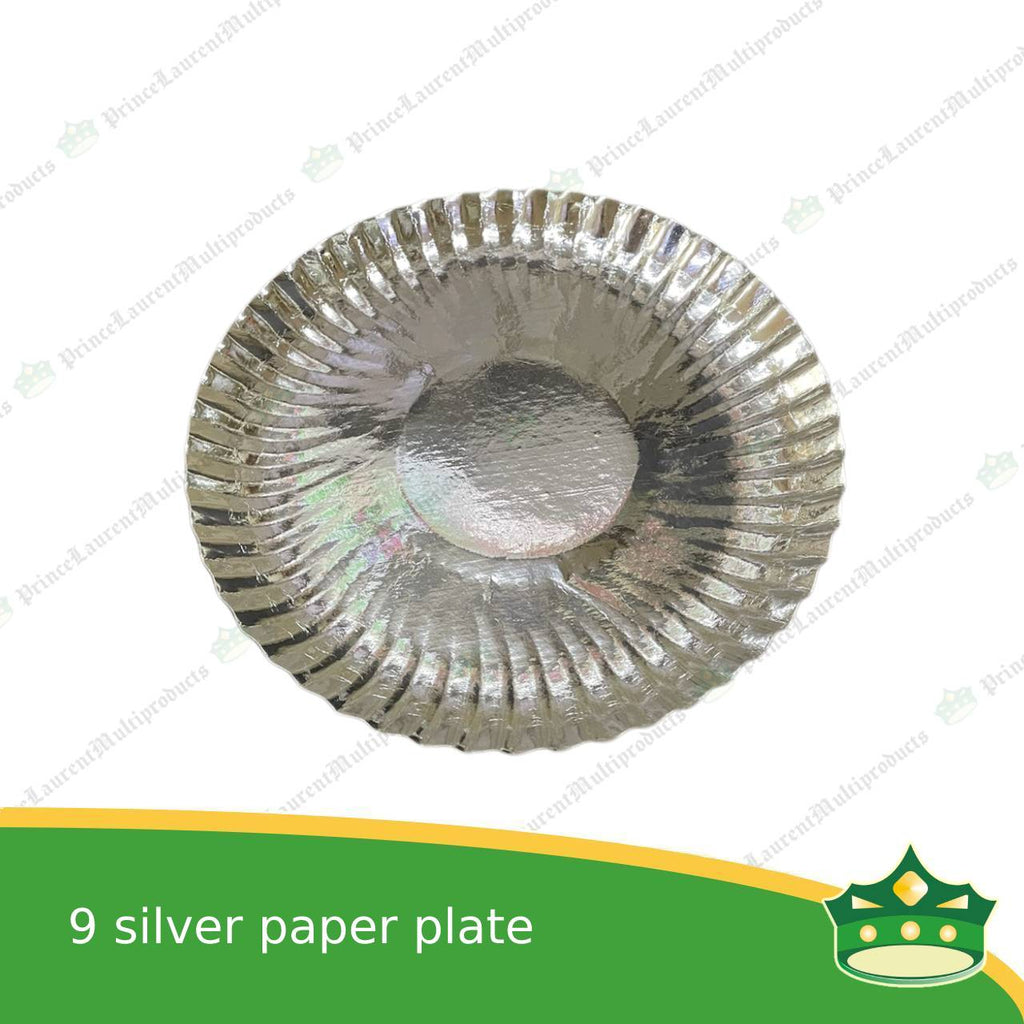 [25 pcs] 9 inch paper plate silver coated use as disposable serving dish for all occasions