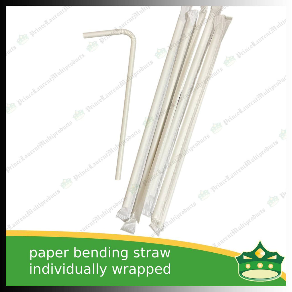 [100 pcs] bending paper straw white individually wrapped for milk shakes, juices and other cold beverages