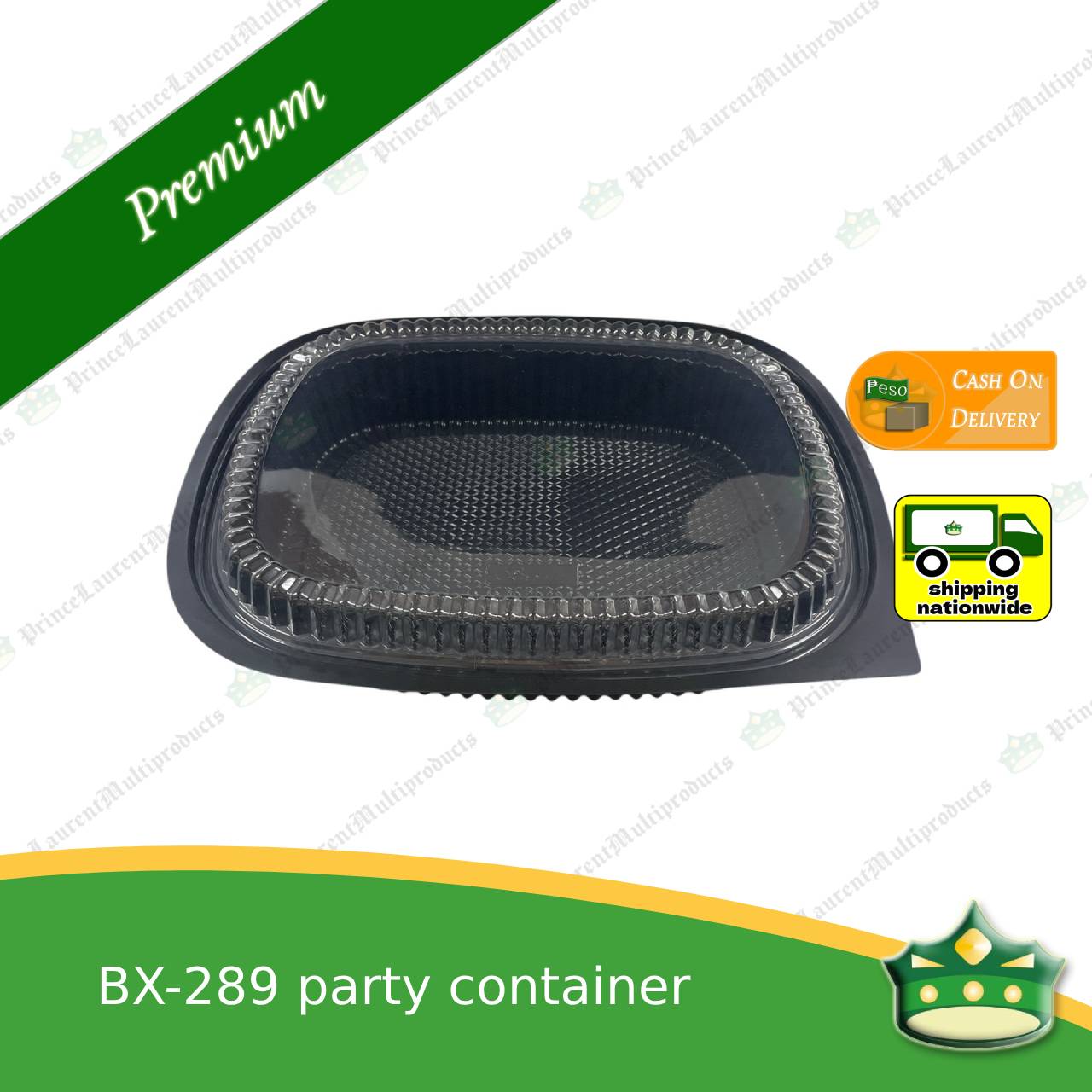 [5 pcs] party container 3500ml black plastic with see thru lid for take out or storage of food products