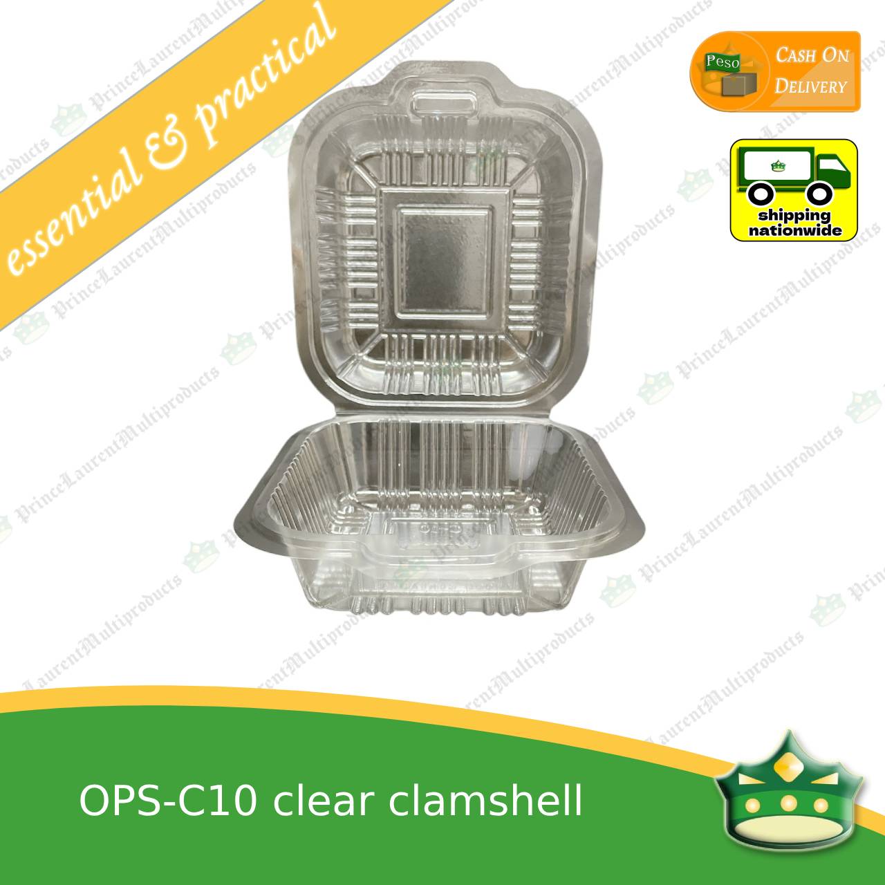 [100 pcs] clear square clamshell OPS-C10 clearview food containers for any food products, sliced cakes, pastries, cookies.