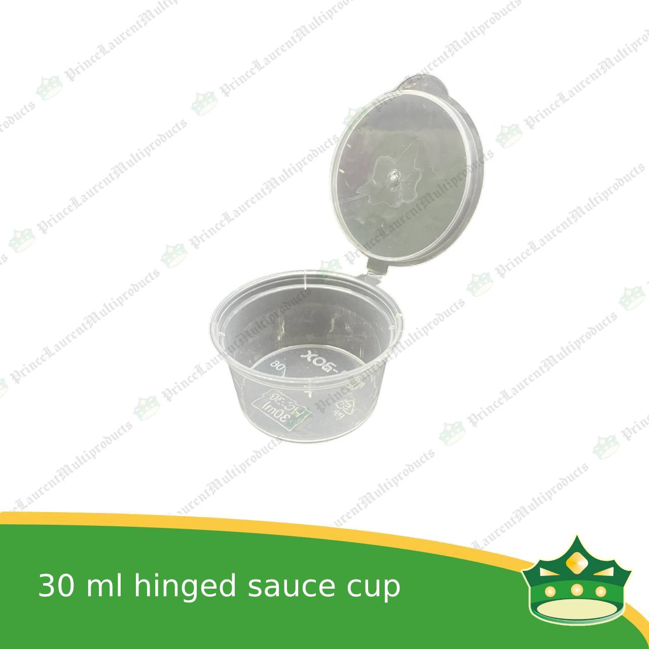 [50 pcs] 30 ml hinged sauce cup clear microwavable plastic with attached lid for take out of sauce gravy specimen / sample cup