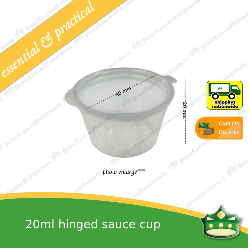 [50 pcs] 20ml hinged sauce cup clear microwavable plastic with attached lid for take out of sauce gravy specimen / sample cup