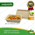 [50 pcs] bagasse rectangular container with lid 650ml, biodegradable, eco-friendly, disposable, kitchen use, household supplies.