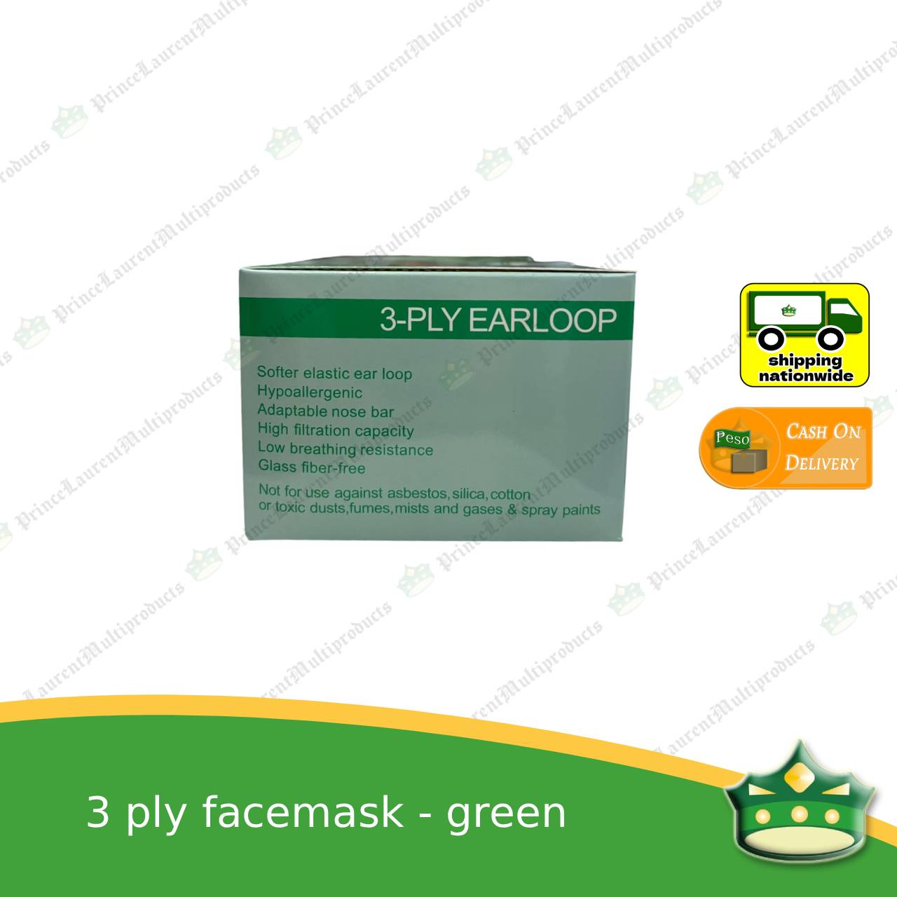 [50 pcs] Green 3-ply face mask for food service and hygiene