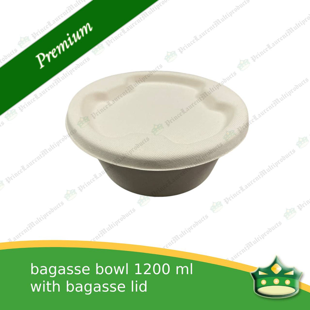 [125 pcs] bagasse salad bowl with lid 1200ml compostable biodegradable bowl for salads and rice meal