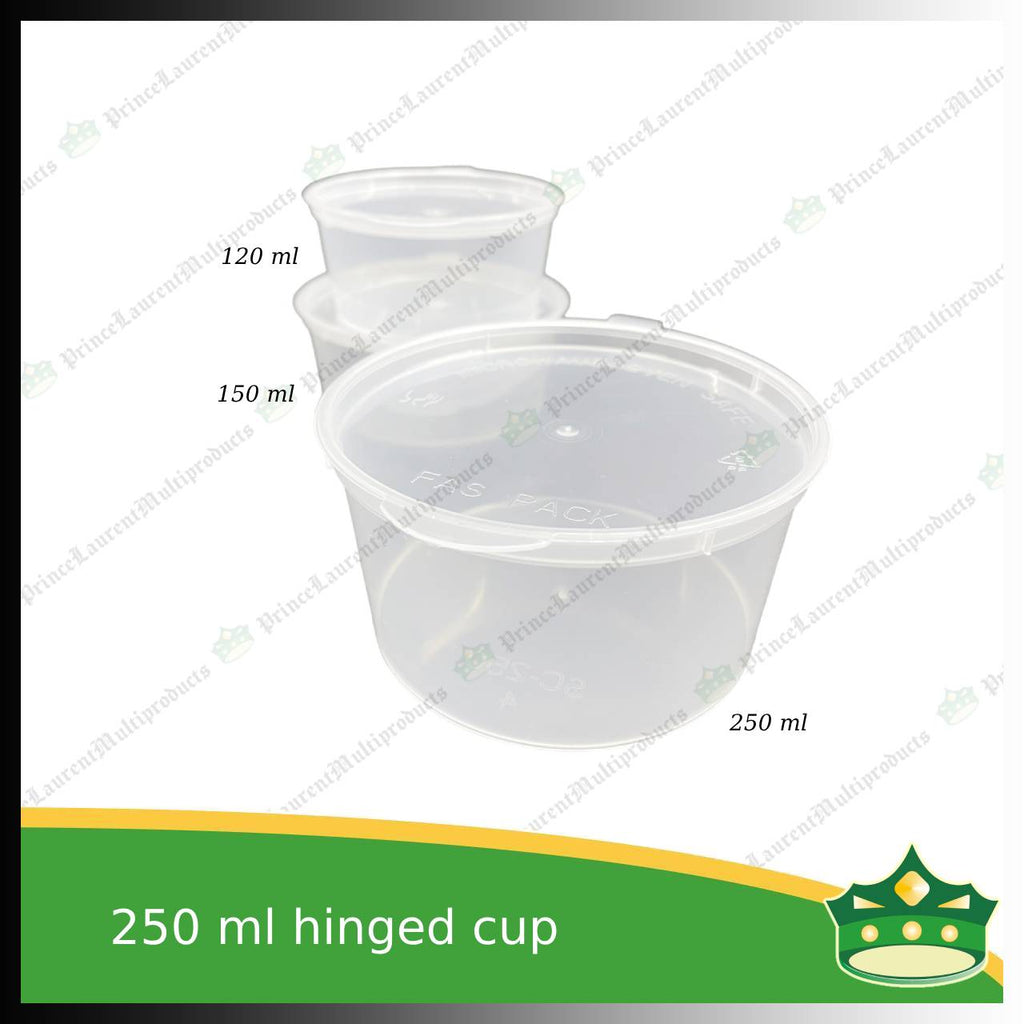 [50 pcs] 250 ml hinged sauce cup clear microwavable plastic with attached lid for take out of sauce gravy specimen / sample cup