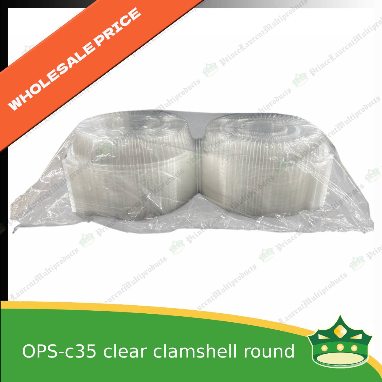 [1 case] clear clamshell OPS-c35 round OPS clearview food containers for any food products, muffins, cakes, chiffon, cupcakes, salad, fruit, baked goods