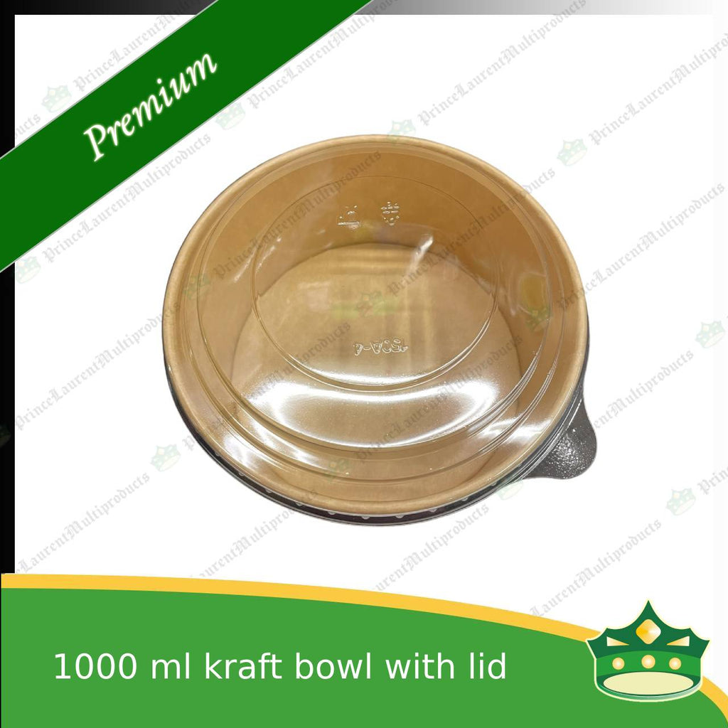 [50 pcs] kraft bowl with lid 1000cc laminated wide mouth for salad, rice meal, other food products