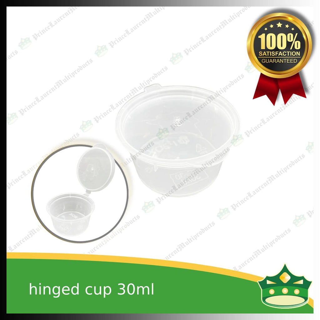 [1000 pcs] 30 ml hinged sauce cup clear microwavable plastic with attached lid for take out of sauce gravy specimen / sample cup