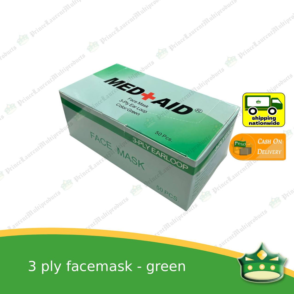 [50 pcs] Green 3-ply face mask for food service and hygiene