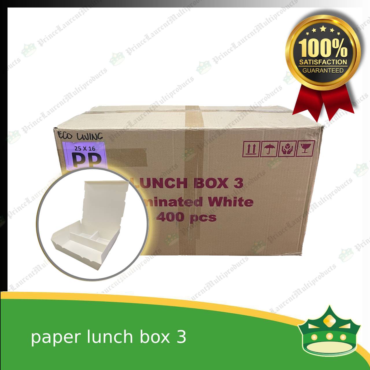 [400 pcs] paper lunch box 3 white laminated or paper bento 3 division, 3 partitions for large meals, viands, ulam, rice toppings, pansit, noodles, take-outs, food deliveries, leak-proof, saucy take-outs