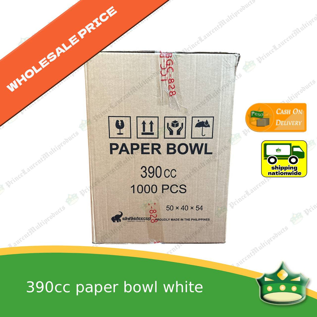 [1000 pcs] paper bowl 390cc WHITE laminated for stir fry noodles, soup, Hongkong fried noodles