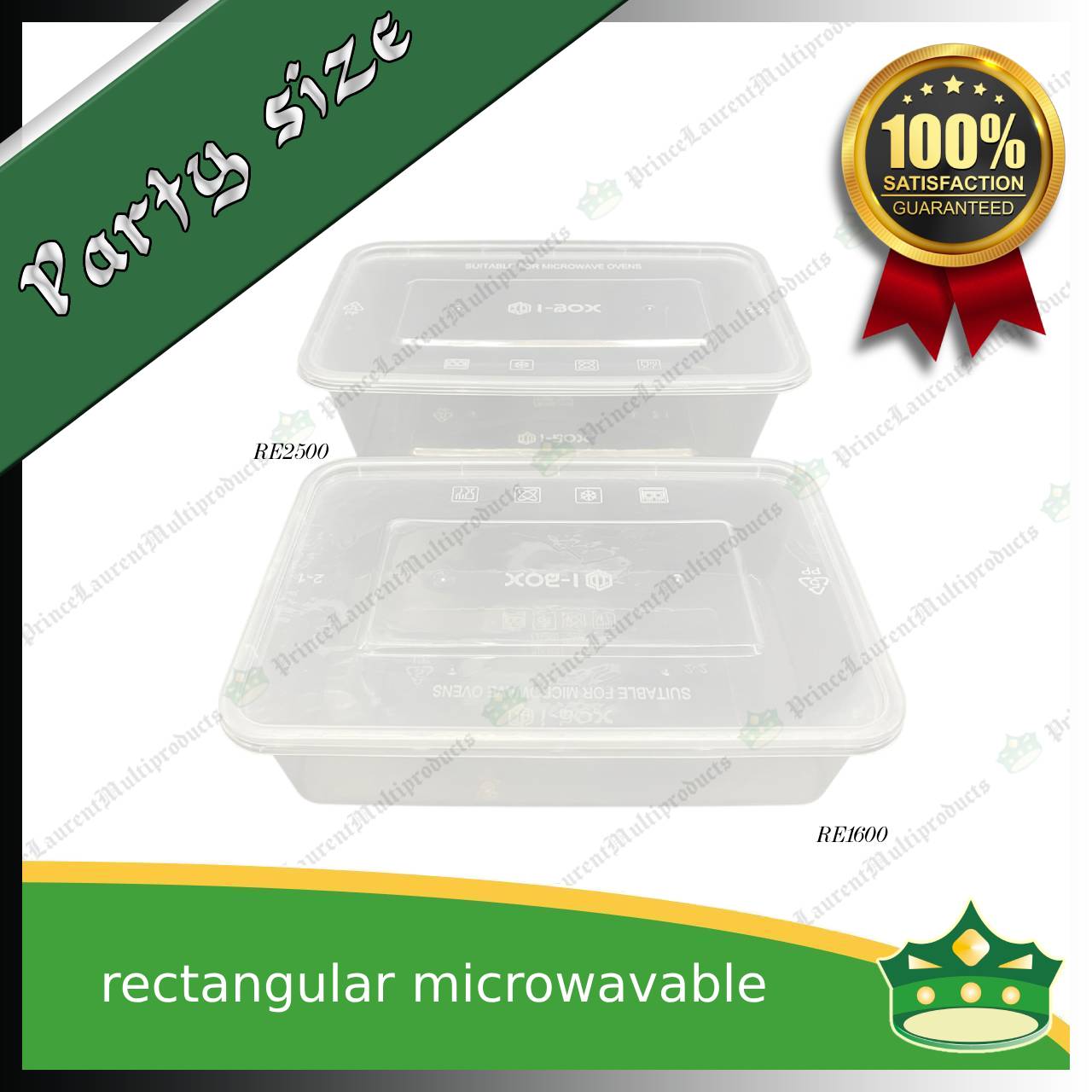 [5 pcs] IBOX brand 1600ml microwavable plastic large rectangular container with lid for take out of noodles soup and other food products