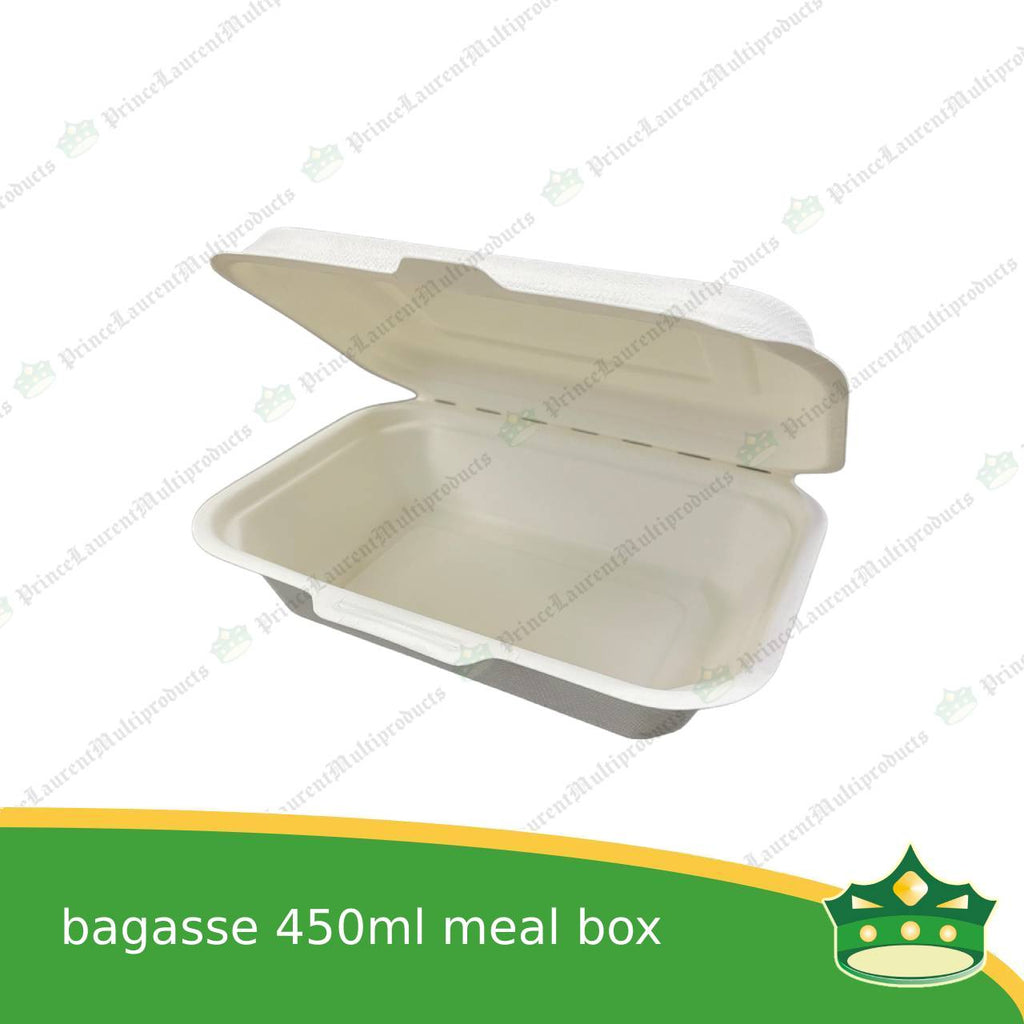 [50 pcs] bagasse 450ml meal box paper take out food box compostable biodegradable take away boxes for meals, rice toppings, catering food