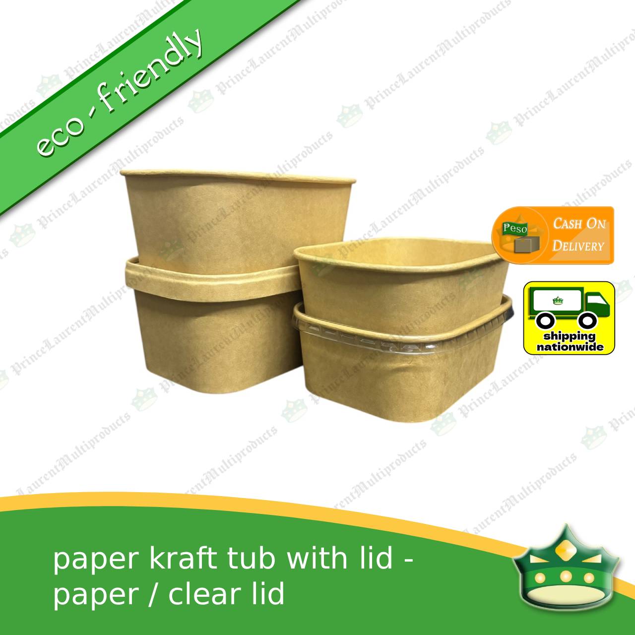 [50 pcs] kraft rectangular tub with paper lid or clear PET lid laminated for rice meal, other food products
