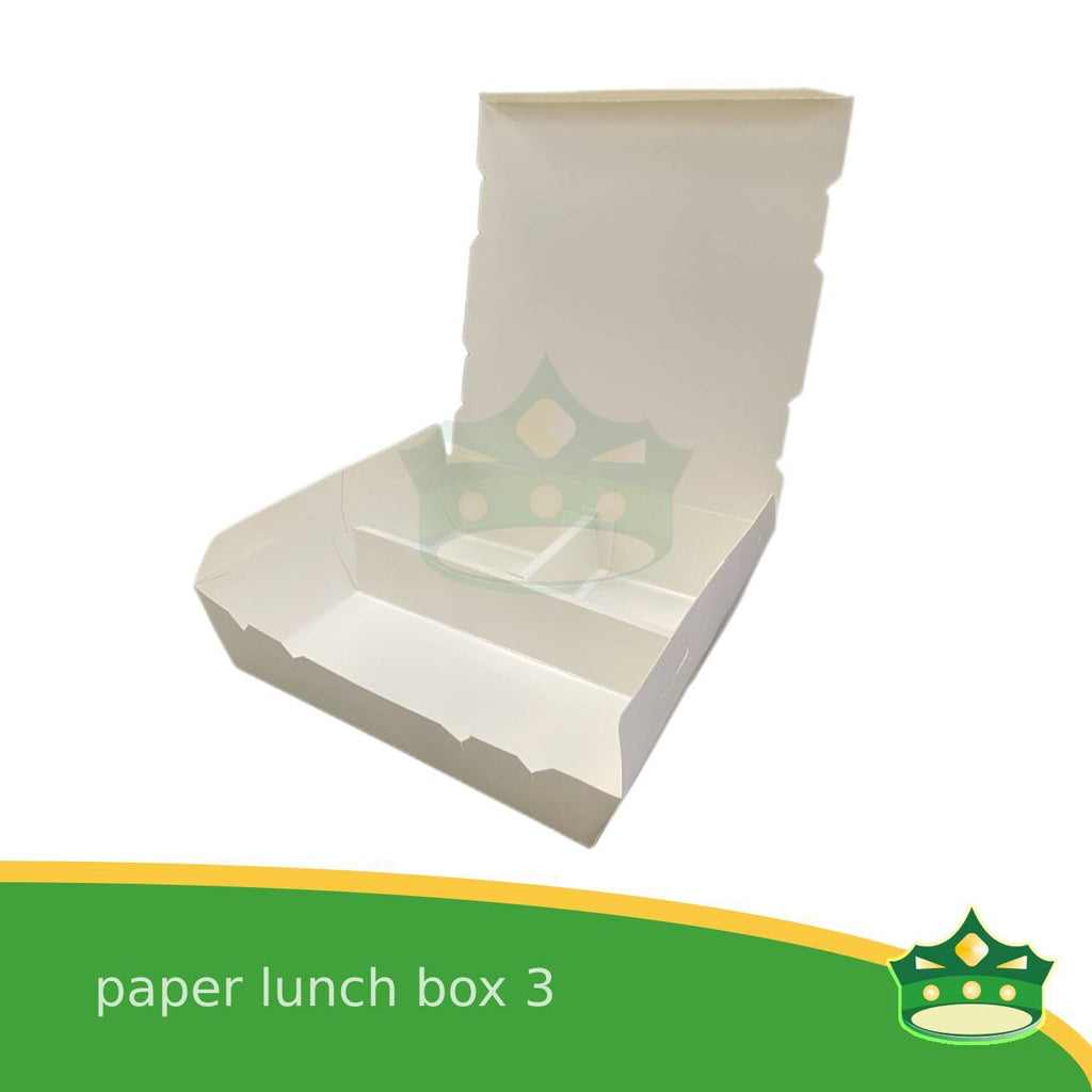 [25 pcs] paper lunch box 3 white laminated or paper bento 3 division, 3 partitions for large meals, viands, ulam, rice toppings, pansit, noodles, take-outs, food deliveries, leak-proof, saucy take-outs