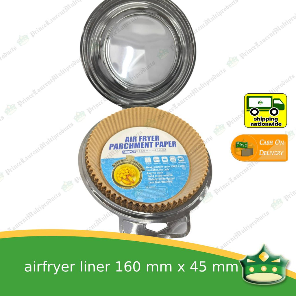 [100 pcs] airfryer parchment paper liner for airfryers 160 mm x 45 mm fit for air fryer use in kitchen scene.