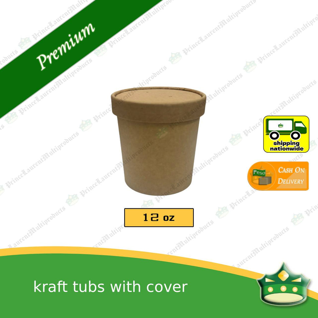 [50 pcs] kraft tub with kraft lid for take-out or paper container of ice cream. salads, meals, soup, cookies, pastries