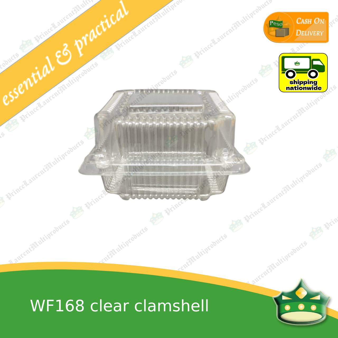 [100 pcs] clear square clamshell WF-168 clearview food containers for any food products, sliced cakes, pastries, cookies.