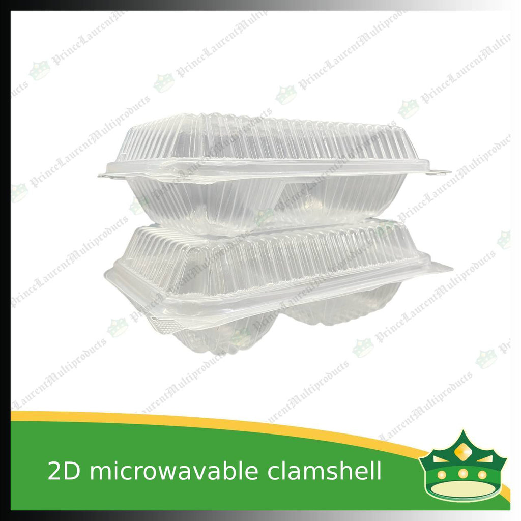 [50 pcs] 2 division plastic pp microwavable clamshell for food catering service, food box with partition