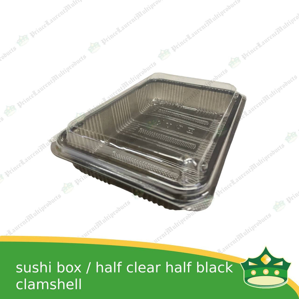[50 pcs] sushi box clamshell half clear half black ssc-2