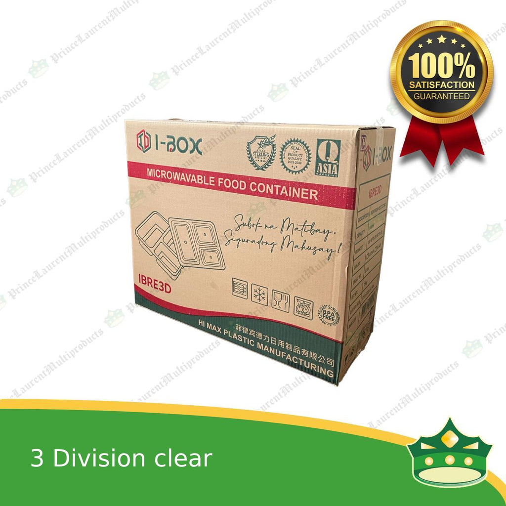 [150 pcs] iBox brand 3 division microwavable bento boxes clear body clear cover for food packs & catering events parties meetings & many more