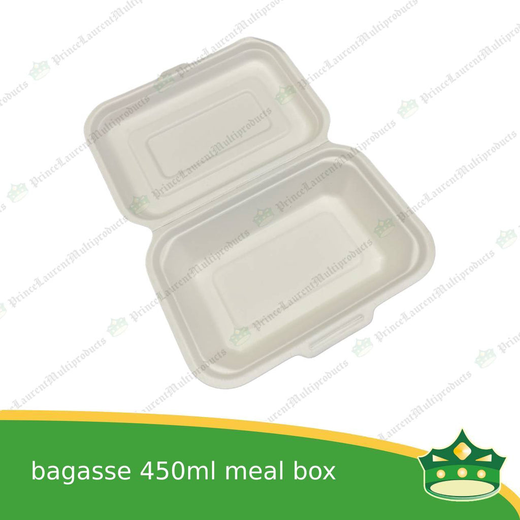 [50 pcs] bagasse 450ml meal box paper take out food box compostable biodegradable take away boxes for meals, rice toppings, catering food