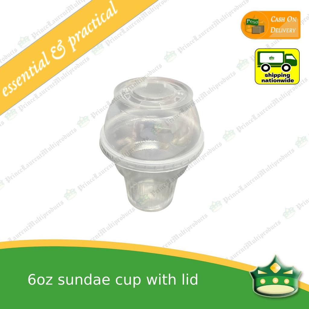 [100 pcs] 6oz sundae cup with or without lid for sundae, dessert, ice cream, yogurt, froyo, gelato, iced drink