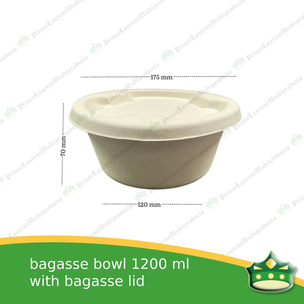 [125 pcs] bagasse salad bowl with lid 1200ml compostable biodegradable bowl for salads and rice meal
