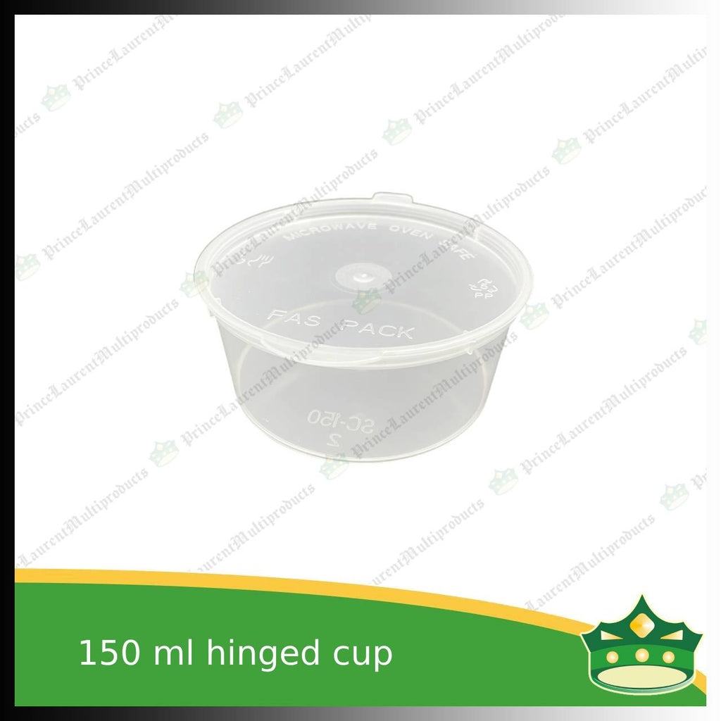 [60 pcs] 150 ml hinged sauce cup clear microwavable plastic with attached lid for take out of sauce gravy specimen / sample cup