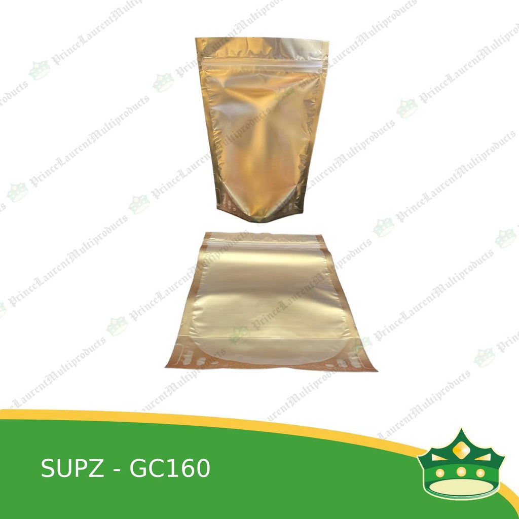 [100 pcs] standup pouch with ziplock half clear half gold 160 x 240 mm for repacking corn, peanuts, anchovies dilis, nuts, sweets, sampaloc, chicharon, snacks, baked goodies