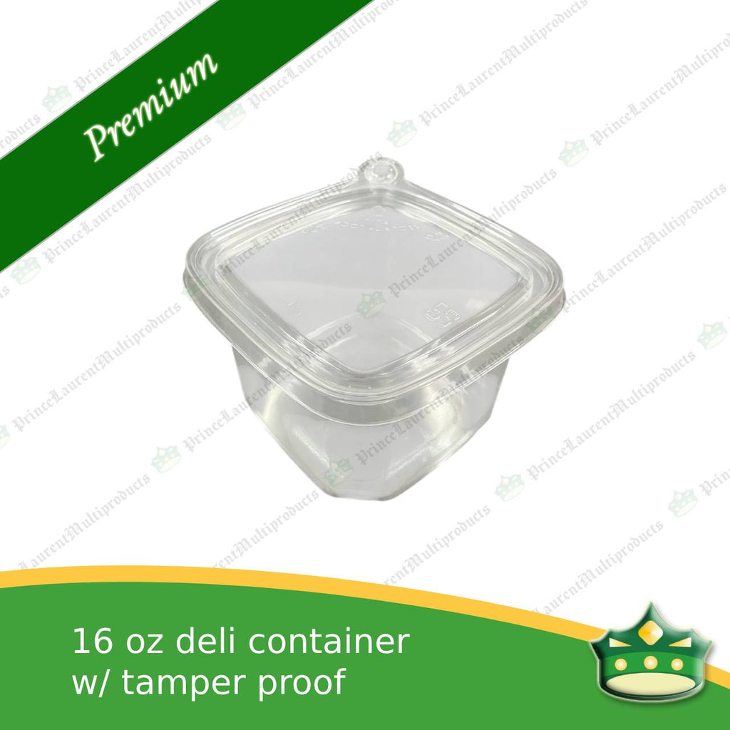 [50 pcs] clear deli square container 16oz with tamper proof lock to keep your food product fresh and safe