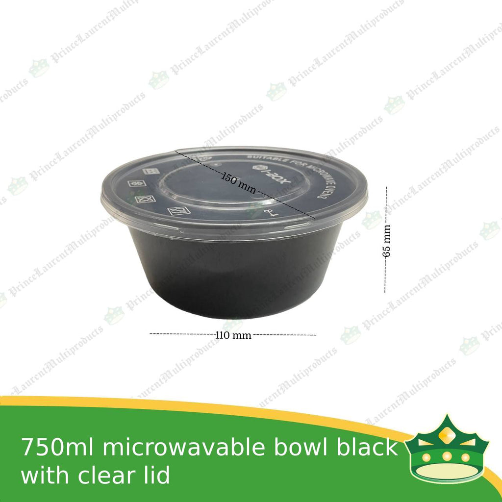 [50 pcs] 750ml black microwavable plastic bowl containers with lid for take out of noodles soup and other food products