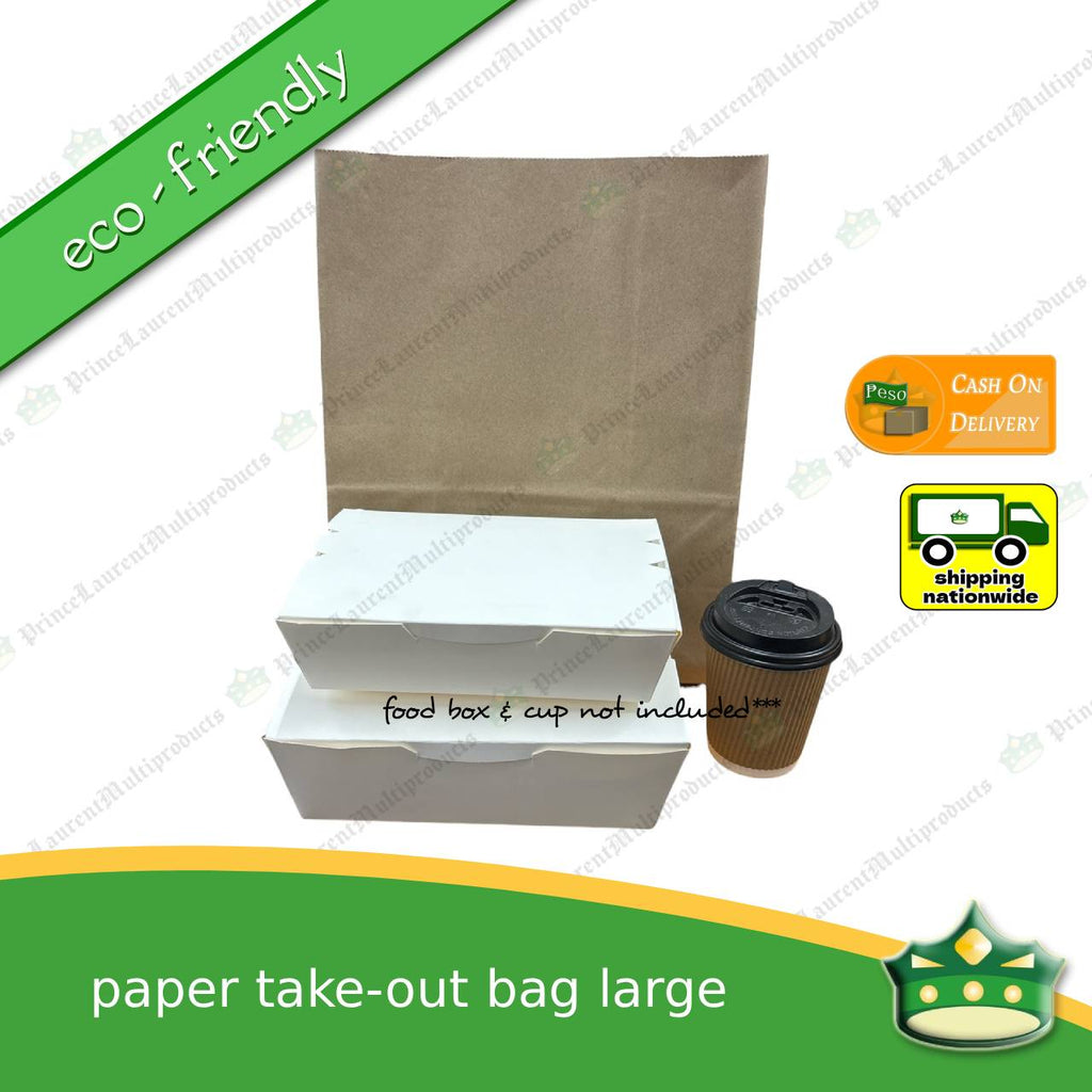 [100 pcs] paper take out bag LARGE for take away and delivery packaging perfect fit for paper food boxes