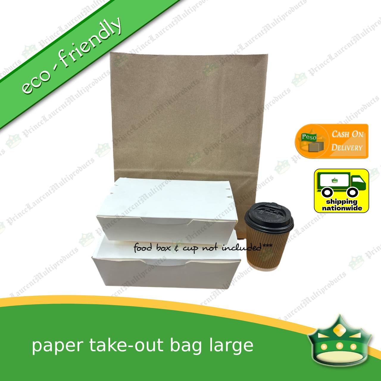 [100 pcs] paper take out bag LARGE for take away and delivery packaging perfect fit for paper food boxes