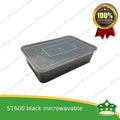 [10 pcs] re1600 ml black microwavable plastic large rectangular container with lid for take out of noodles soup and other food products