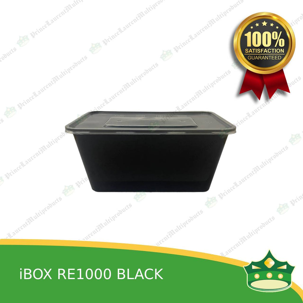 [300 pcs] IBOX brand re1000 BLACK microwavable plastic rectangular containers take out for meals and other food products