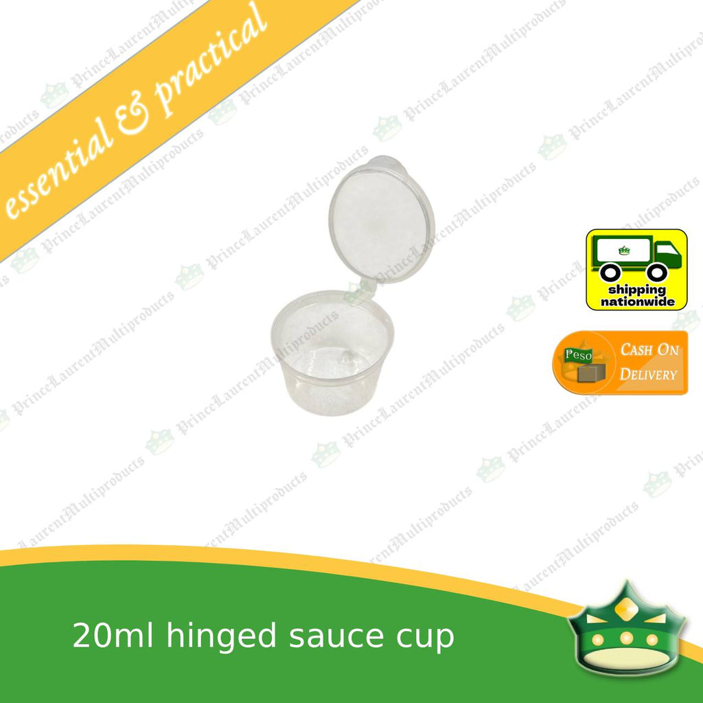 [50 pcs] 20ml hinged sauce cup clear microwavable plastic with attached lid for take out of sauce gravy specimen / sample cup