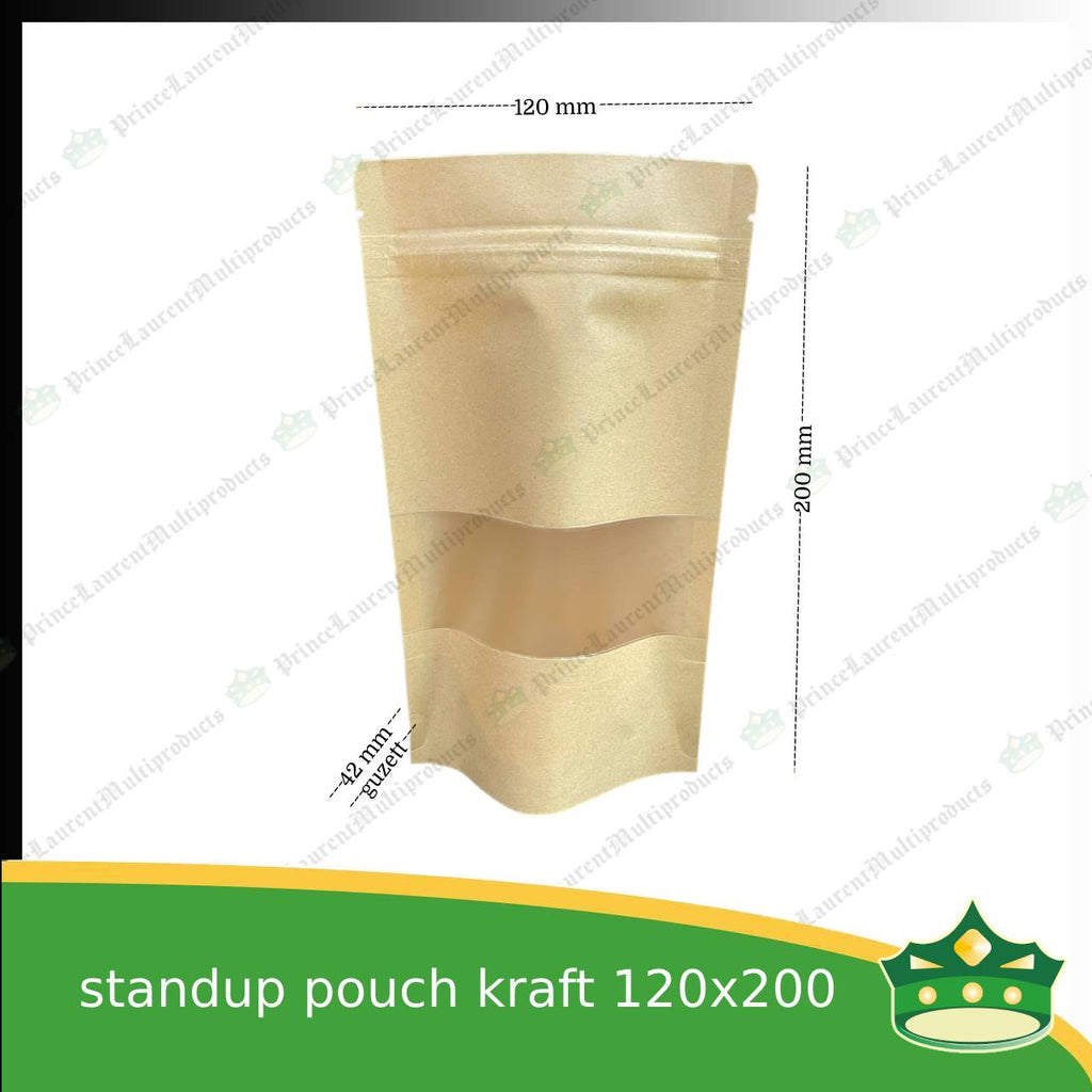 [100 pcs] standup pouch with ziplock kraft with window 120 x 200 mm for repacking corn, peanuts, anchovies dilis, nuts, sweets, sampaloc, chicharon, snacks, baked goodies