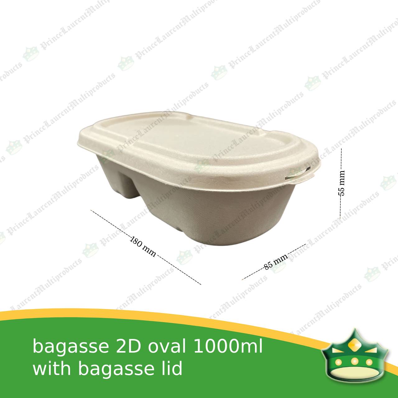 [50 pcs] bagasse 2D oval 1000ml container with lid for compostable biodegradable take away boxes