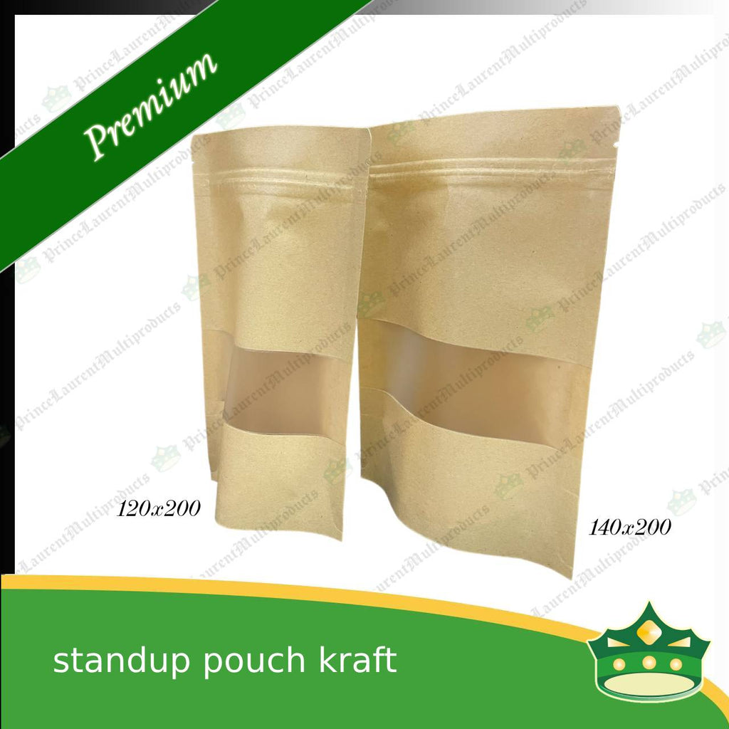 [100 pcs] standup pouch with ziplock kraft with window 120 x 200 mm for repacking corn, peanuts, anchovies dilis, nuts, sweets, sampaloc, chicharon, snacks, baked goodies