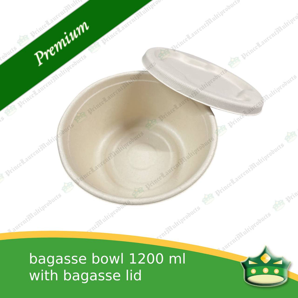 [125 pcs] bagasse salad bowl with lid 1200ml compostable biodegradable bowl for salads and rice meal
