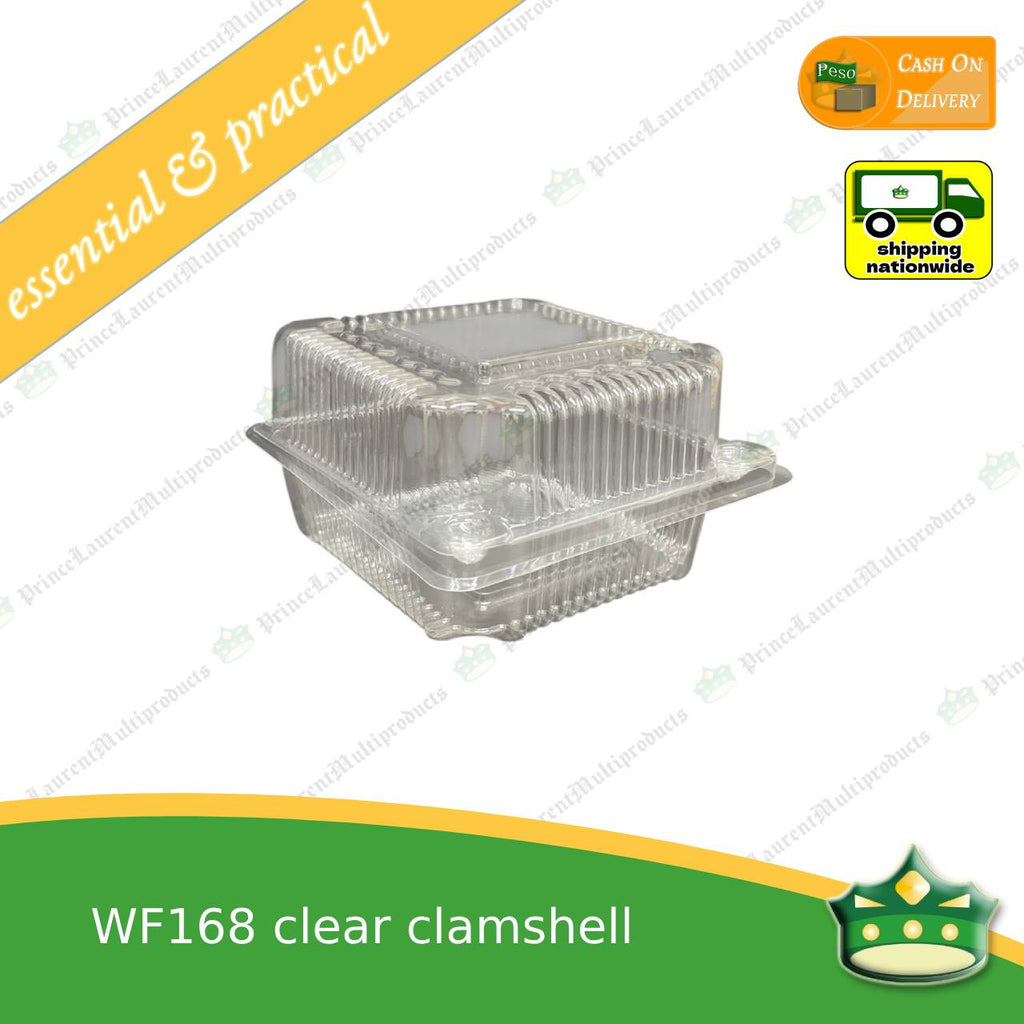 [100 pcs] clear square clamshell WF-168 clearview food containers for any food products, sliced cakes, pastries, cookies.