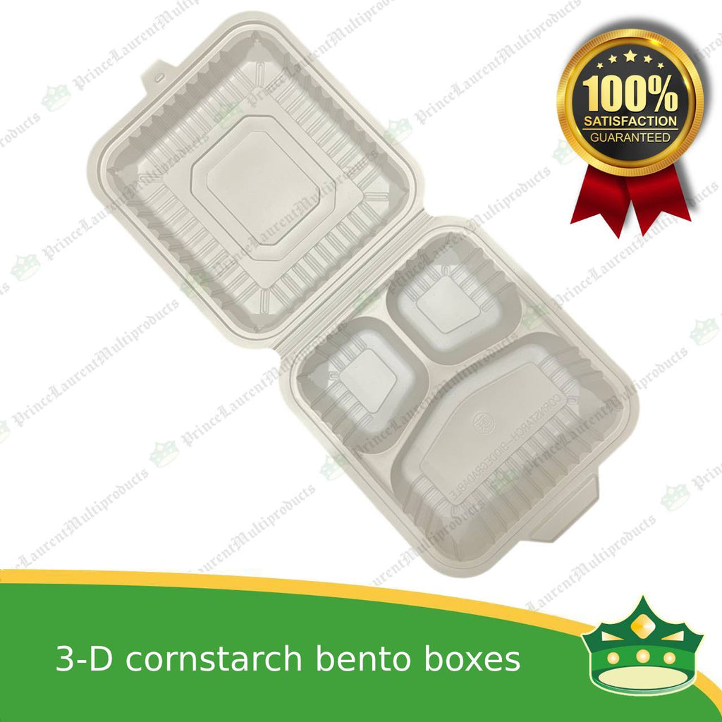 [50 pcs] 3 division compostable cornstarch bento box biodegradable meal box