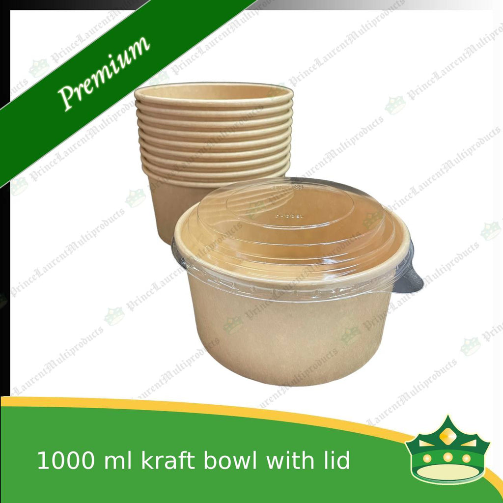 [50 pcs] kraft bowl with lid 1000cc laminated wide mouth for salad, rice meal, other food products