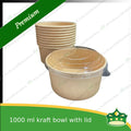 [50 pcs] kraft bowl with lid 1000cc laminated wide mouth for salad, rice meal, other food products