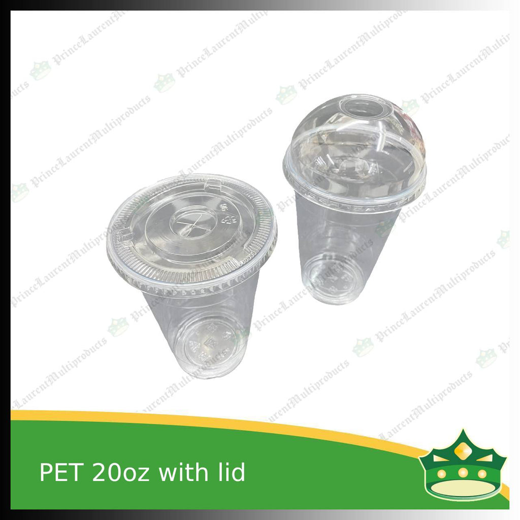[100 set] PET cups 20oz crystal clear cups with set lid for iced coffee, frappuccino, lemonades, iced latte and other cold beverages