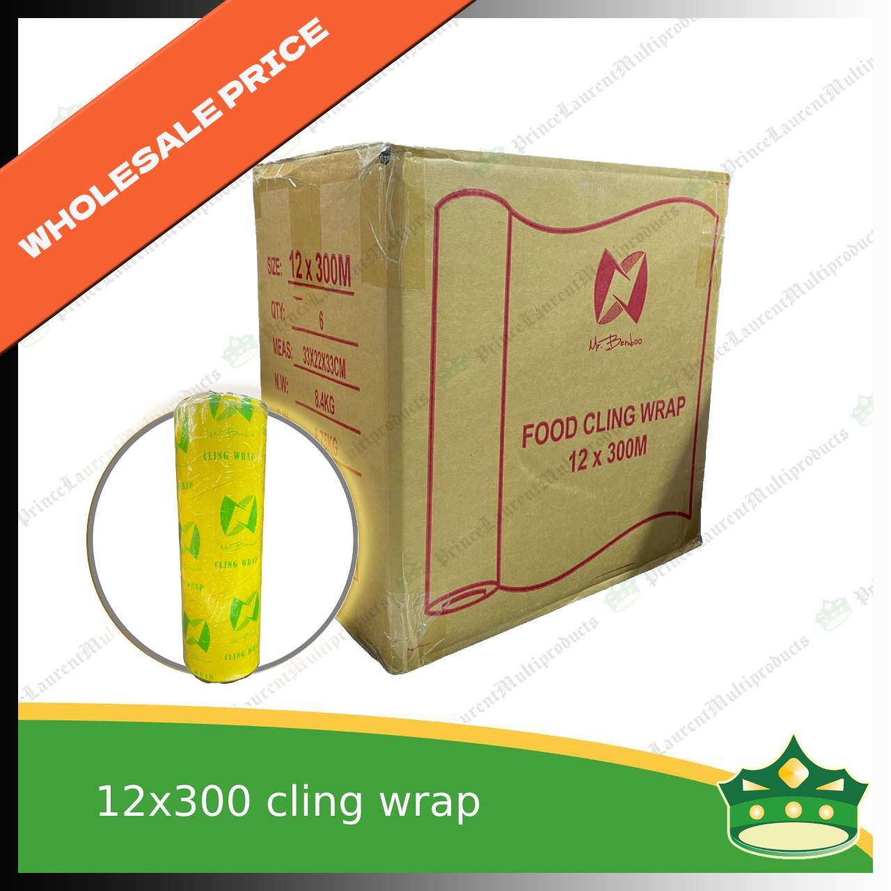 [1 case] plastic polyvinyl wrap or cling wrap or food wrap MR. BAMBOO - 6 rolls