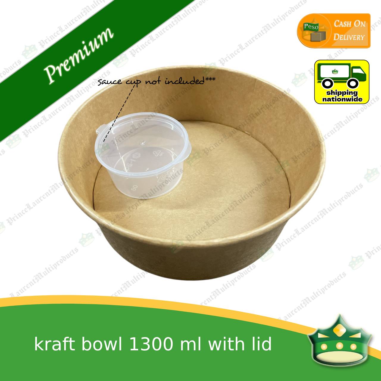 [50 pcs] kraft bowl with lid 1300cc laminated wide mouth for salad, rice meal, other food products