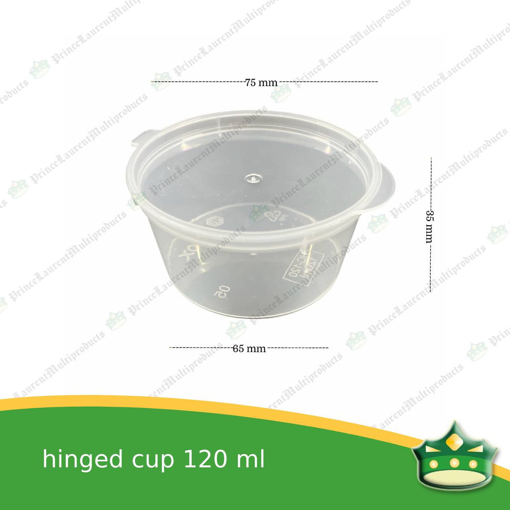 [50 pcs] 120 ml hinged sauce cup clear microwavable plastic with attached lid for take out of sauce gravy specimen / sample cup